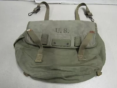 WW2 US M1936 Musette Bag OD Canvas Field Pack Late War 1945 NO FRONT BUCKLES • $24.95