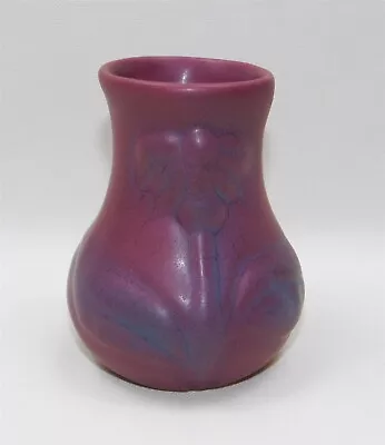 Vtg VAN BRIGGLE Art Pottery Daisy Mulberry And Ming Blue Squat Bud Vase 4  Tall • $59.95