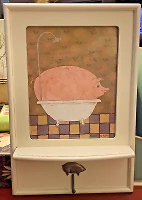 Warren Kimble~Pig 🐖/Bathroom~Footed Bathtub/Framed~w/Metal Pig & Hook/Shelf~ • $39.99