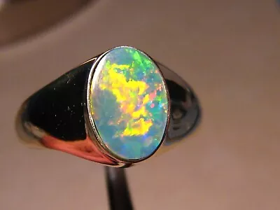 Men's Opal  Ring   Solid 14 K Gold  Very Bright Opal • $960