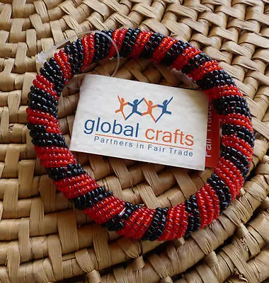 African Jewelry Maasai Masai Beaded Bracelet Bangle Kenya Fair Trade Red/Blk MED • $5.99