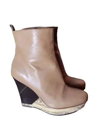 New B Makowsky Leather Platform Wedge Ankle Boots Brown Snake Skin 8.5 Heels • $63