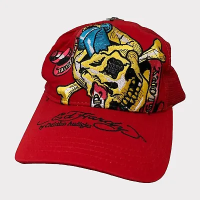 Ed Hardy Embroidered Trucker Mesh Snapback Red Hat Christian Audigier  • $25