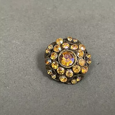 Amber Brown Rhinestones Metal Button Pin Decoration • $5.99