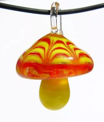 Lg Glass Mushroom Pendant Yellow Red Design With Necklace • $3.49