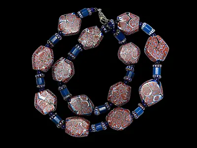 Antique African Trade Beads In A Necklace With Large Rare Tabular Millefiori Aw • £827.43