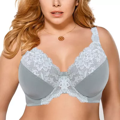 $24.18 • Buy AU Women's Floral Lace Underwire Minimizer Bra Plus Size 10-32 C D DD E F G GGH