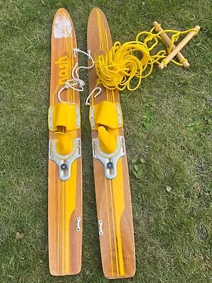 Vintage Nash Riviera Jr. Wooden Water Skis 48  Adjustable Bindings • $100