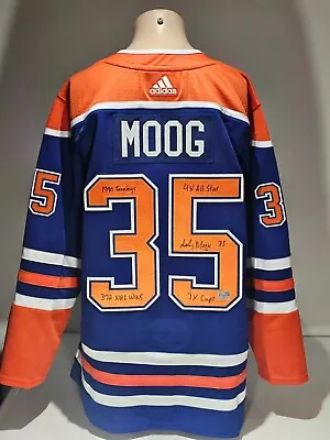 ANDY MOOG Edmonton Oilers Autographed Adidas Jersey W/COA Size 54 W/career Ins. • $349.99