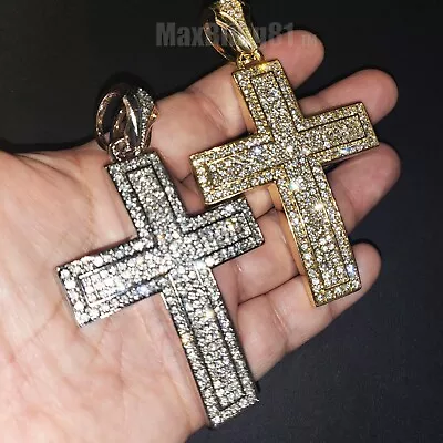 Iced Hip Hop Gold Plated Simulated Diamond Large Jesus Cross Bling Pendant XP536 • $45.99