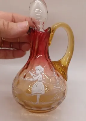 Vintage Mary Gregory Hand Painted Glass Cruet Amberina  • $25