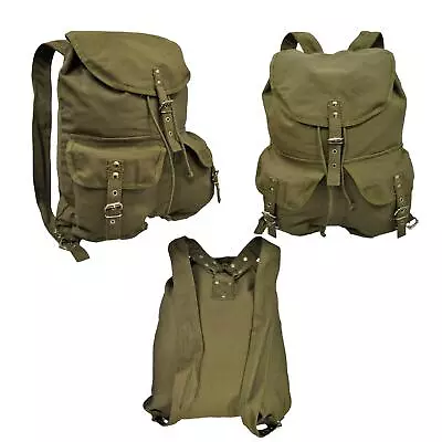 Canvas Backpack Vintage Army Style Camping Fishing Travel Laptop Bag Olive Green • £22.79