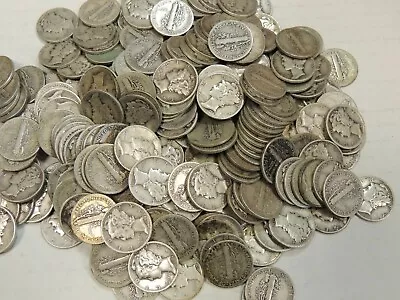 Full Date Mercury Silver Dime Lot ~ 90% 50 Coin $5.00 Face Dimes Roll Collection • $129.95