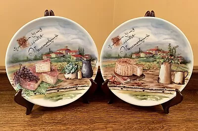 Lot Of 2 Ceramica Cuore VINEYARD 9” Luncheon Plates: Grapes Cheese Italian Villa • $35.95
