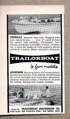 1960 Print Ad Trailorboat Fiberglass & Aluminum Boats San RafaelCA • $8.05