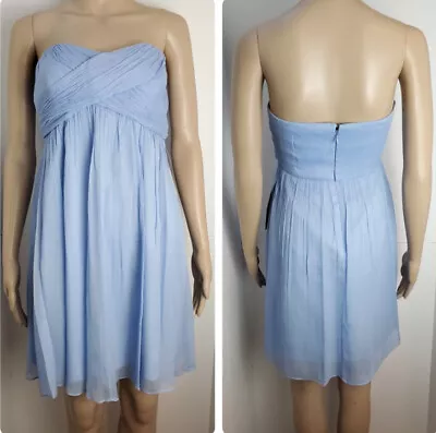 J. Crew NEW  Women's Size 2P Taryn Chiffon Silk Strapless Baby Blue Mini Dress • $49.95