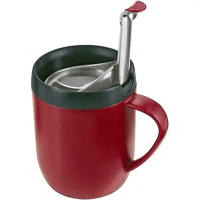 Zyliss Hot Mug Cafetière - Single Cup Fresh Coffee On The Go With Lid Red/Grey • £11.93