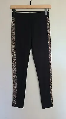 S4 Sandro Paris Women's Leggings Size 0 BLACK/Beige Lace Side Panels  • £27.02