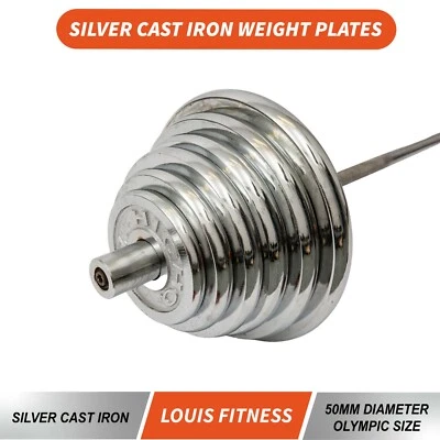 $27 • Buy Silver Cast Iron Weight Plates Home Gym Lifting 2.5kg To 20kg Fitness | IN STOCK