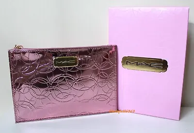 MAC PINK Metallic Faux Leather Cosmetic Bag With Zipper NEW IN BOX Free Shipping • $14.95