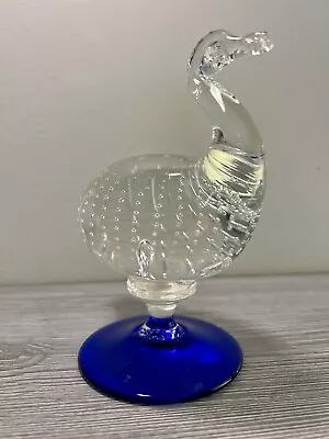 Vtg Murano Swan Silvestri Crystal ArtGlass Controlled Bubbles Cobalt Base~ Italy • $18.50