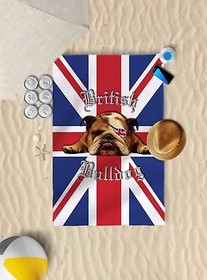 58 X39  British Bulldog Union Jack Microfibre Beach Towel Sun Bathing Towel Only • £21.99