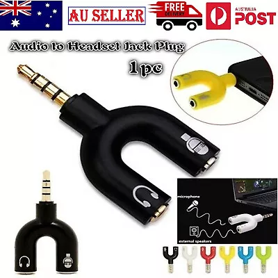 3.5mm Stereo Audio To Headset Mic Plug Y Jack Adapter Mobile Male Splitter 1x • $7.49