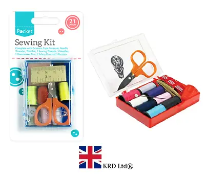 21Pc TRAVEL SEWING KIT Portable Small Home Needle Thread Scissor Set BOX HOM1378 • £2.99