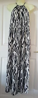 NEW George Halter Neck Tiered Maxi Dress Zebra Print Sz 16 Holiday Cruise Beach  • £9.99