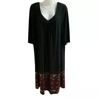 MODA Womens Black Tunic Kaftan Dress Size 20 1/2 Sleeve Ikat Print Round Neck • $34.99