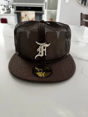 Fear Of God New Era 59Fifty Fitted Brown Baseball Hat 7 1/2 Mesh Essentials MLB • $26