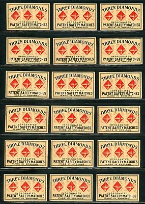 Three Diamonds Matchbox Advertising Labels Made In England Lot Of 36 !! Pp71 • $1.45