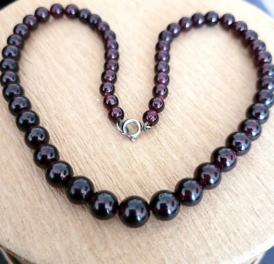 £24.50 • Buy Vintage Untreated Round Garnet Gemstone Sterling Silver Beaded Necklace –  16 