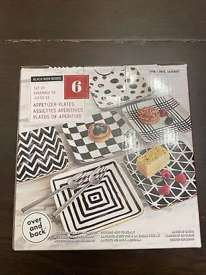 Over And Back Appetizer Square Plates 6-Pack Black And White NWT • $15