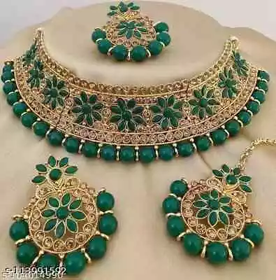 $18.89 • Buy Indian Bollywood Gold Plated Kundan Choker Bridal Necklace Earrings Jewelry Set