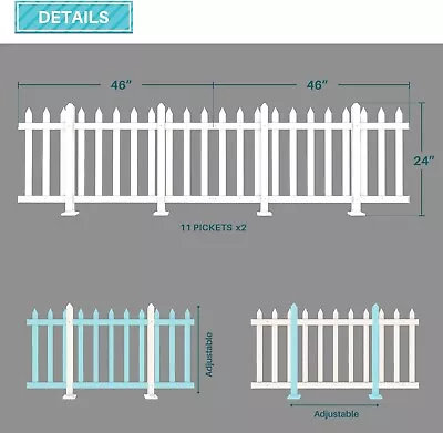 Vinyl Picket Fence White PVC  2 Panels 46 X24  Yard Garden • $52.25