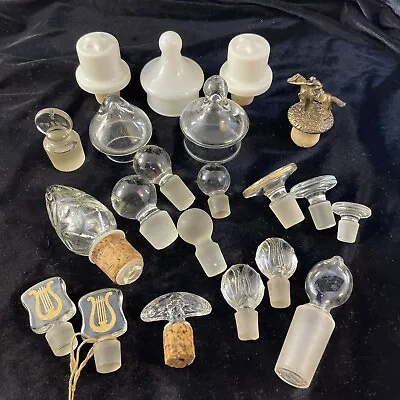 Vintage Lot Of Glass Decanter Bottle Stoppers Jar Tops Mixed Lot Varied Sizes • $59