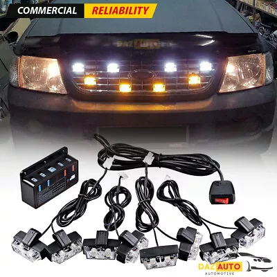 Amber White 16 LED Front Grill Mount Emergency Strobe Lights Tow Truck 12V Kit • $21.99