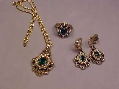 Vintage Signed Avon Goldtone & Rhinestone/Faux Pearl Necklace/Earrings/Ring • $9.75