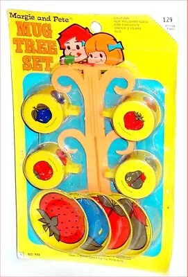 Play Toy MUG TREE SET Sealed 1970s METAL Cups Saucers HONG KONG Vintage Fruit • $22