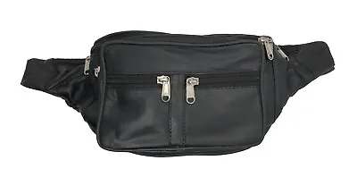 Black Soft Genuine Leather Fanny Pack Waist Sac Bag Travel Belt Hip Men Women • $16.58