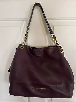 Michael Kors Raven Pebble Leather Purse Tote Chain Accent Handles Purple • $42