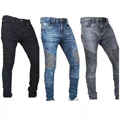 £21.99 • Buy Men Skinny Biker Jeans Slim Fit Denim Super Stretch Regular Short Long All Sizes