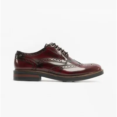 £66 • Buy Base London WOBURN Mens Leather Brogue Lace-Up Formal Shoes Hi Shine Oxblood Red