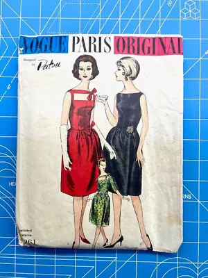 Vintage 50s Vogue Paris Original Patou Cocktail Dress Sewing Pattern 1061 • $75