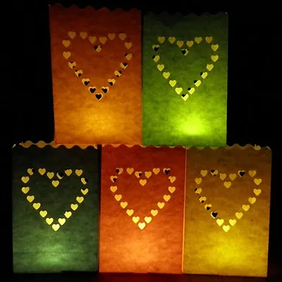 20cm Colour Heart Candle Bags - A Pack Of 10 Red Orange Yellow Green And Blue • £3.89