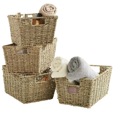 £21.99 • Buy Seagrass Wicker Baskets Storage Organisers Set Of 4 Natural