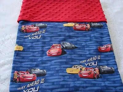 Cars Way Ahead Blue Cotton Front Red Minky Reversible Baby Blanket Handmade • $47