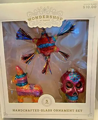 Wondershop Day Of The Dead Glass Ornaments Set Of 3 Sugar Skull Pinata Star • $35