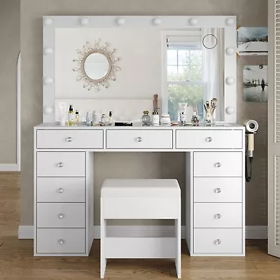 Vanity Desk & Power Outl Makeup Vanity With Mirror And 12 LED LightsVanity Set • $349.99